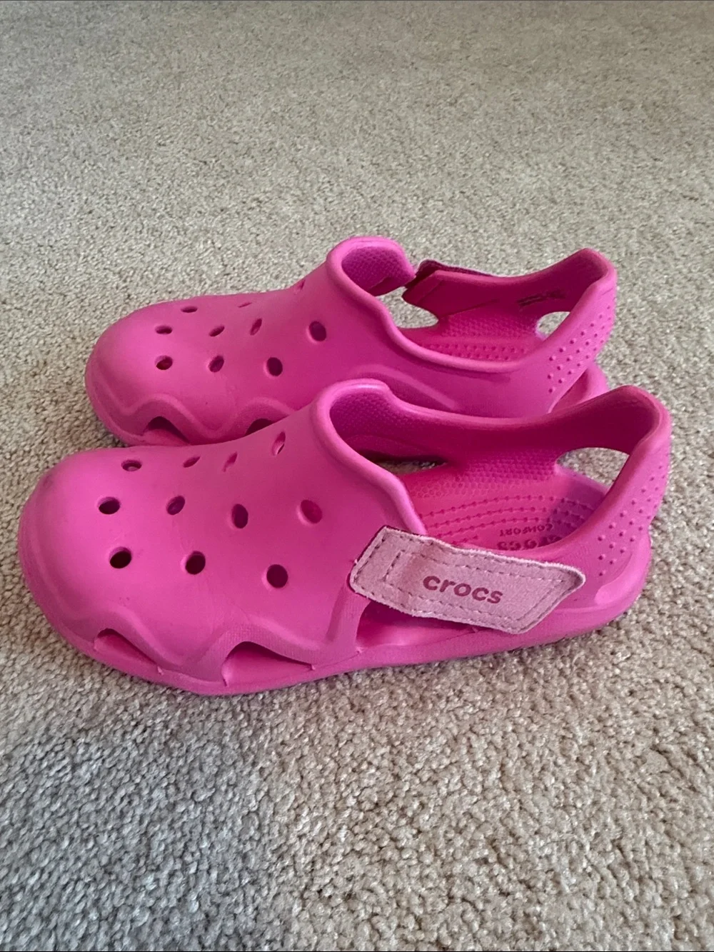 CROCS Kids Bright Pink Classic Clog with Heel Strap